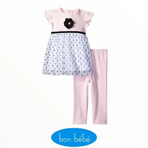 BON BEBE | Pink | Snap Tulle Dress and Legging Set